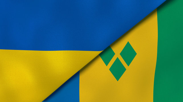 The flags of Ukraine and Saint Vincent and Grenadines. News, reportage, business background. 3d illustration