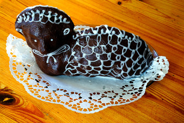 Easter lamb cake with chocolate icing