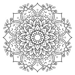 Circular Flower Mandala with cute cartoon floral style, Vector mandala pattern for kid, Hand drawn style. Unique design with petal flower. Concept relax and meditation use for page logo coloring book