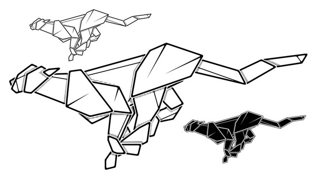 Vector monochrome image of paper cheetah origami (contour drawing by line).