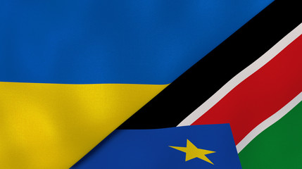 The flags of Ukraine and South Sudan. News, reportage, business background. 3d illustration