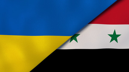 The flags of Ukraine and Syria. News, reportage, business background. 3d illustration