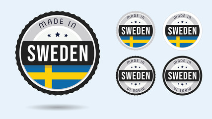 Made in Sweden. Set of labels and badges. Merchandise tag with Swedish flag.