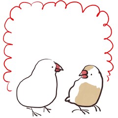 正面を向いた白文鳥とクリーム文鳥　セット　フレーム