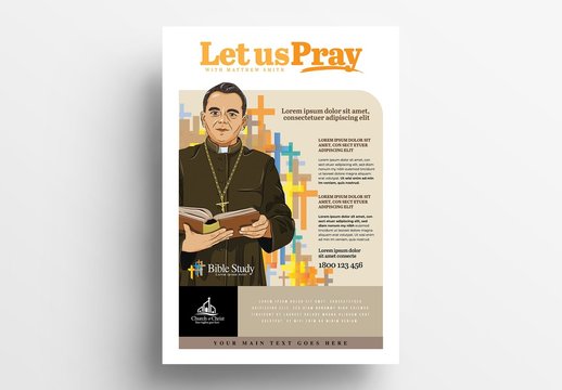 Church Poster Layout with Pastor Illustration