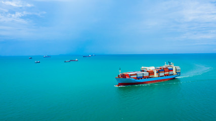 Obraz premium business service and industry shipping cargo containers transportation import and export international aerial view