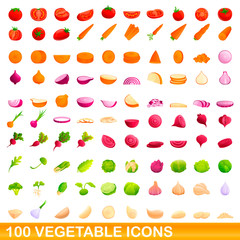 100 vegetable icons set. Cartoon illustration of 100 vegetable icons vector set isolated on white background