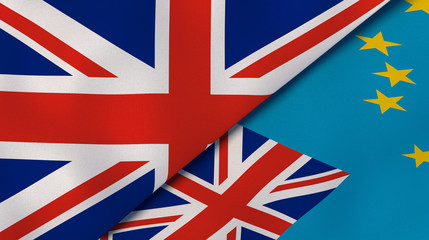 The flags of United Kingdom and Tuvalu. News, reportage, business background. 3d illustration