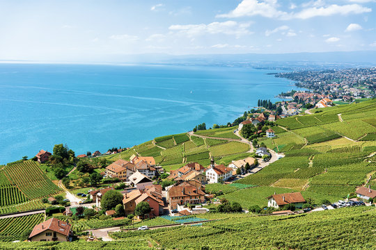 Village at Lavaux Vineyard Terraces hiking trail Switzerland