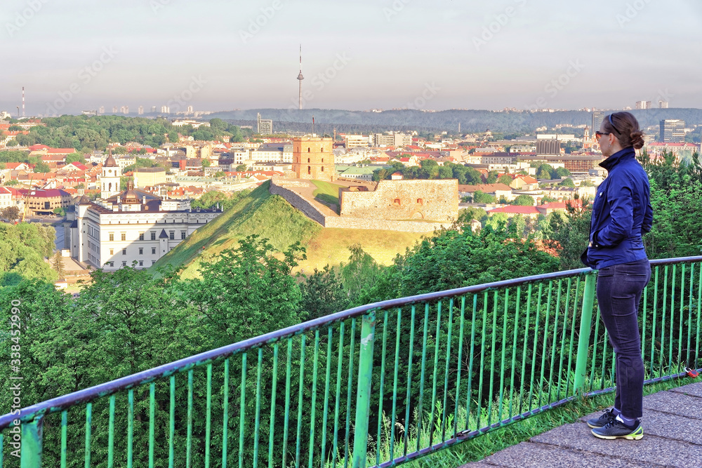 Canvas Prints girl viewing gediminas tower and the lower castle in vilnius