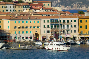 Water view of Torre della Linguell, Portoferraio, Province of Livorno, on the island of Elba in the Tuscan Archipelago of Italy, Europe, where Napoleon Bonaparte was exiled in 1814