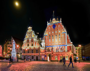 House of the Blackheads at Christmas in Riga at night
