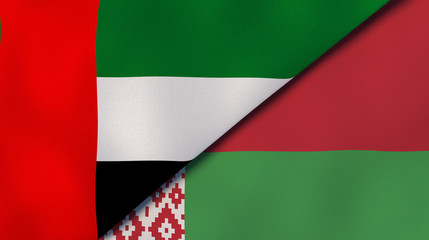 The flags of United Arab Emirates and Belarus. News, reportage, business background. 3d illustration