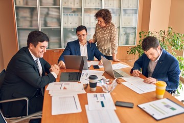 Business lawyers workers meeting at law firm office. Professional executive partners working on finance strategry at the workplace
