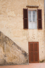 Fototapeta na wymiar Exterior view of doorways on the island of Elba in the Tuscan Archipelago of Italy, Europe, where Napoleon Bonaparte was exiled in 1814