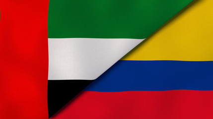 The flags of United Arab Emirates and Colombia. News, reportage, business background. 3d illustration