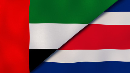 The flags of United Arab Emirates and Costa Rica. News, reportage, business background. 3d illustration