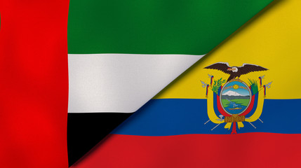 The flags of United Arab Emirates and Ecuador. News, reportage, business background. 3d illustration