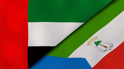 The flags of United Arab Emirates and Equatorial Guinea. News, reportage, business background. 3d illustration