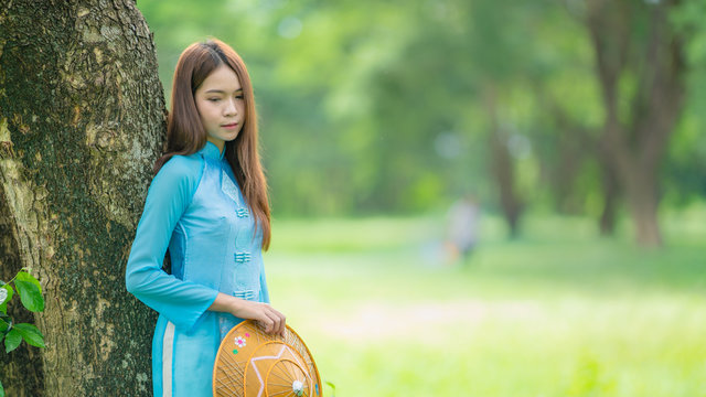 Asian woman wearing traditional Vietnam culture	