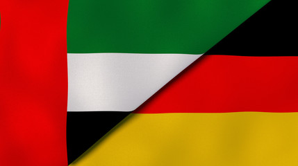 The flags of United Arab Emirates and Germany. News, reportage, business background. 3d illustration