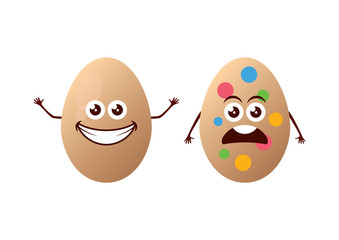 Happy and unhappy easter eggs vector. Funny easter eggs vector. Aghast easter egg cartoon character. Sick colorful egg icon isolated on a white background. Humorous Easter card vector