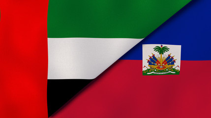 The flags of United Arab Emirates and Haiti. News, reportage, business background. 3d illustration