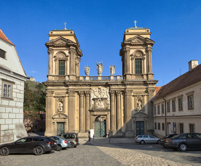 Obraz premium MIKULOV, CZECH REPUBLIC - JUNE 16, 2019: The Church of St. Anne in Mikulov with an imitation of the Holy House of Italian Loreto. Build on main square. South Moravia, Czech Republic, Europe.