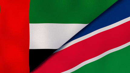 The flags of United Arab Emirates and Namibia. News, reportage, business background. 3d illustration
