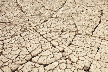 Cracks in the earth in rural areas. Ground texture background. Dry soil abstract photo. Mosaic pattern