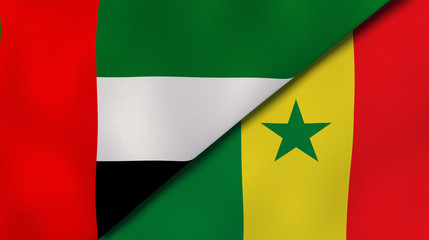 The flags of United Arab Emirates and Senegal. News, reportage, business background. 3d illustration © Maksym Kapliuk