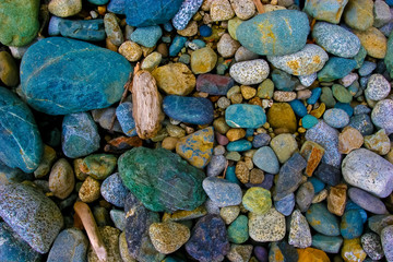 Driftwood and Stones on Florencia Beach, Pacific Rim National Park,Ucluelet, Vancouver Island, British Columbia, CAN