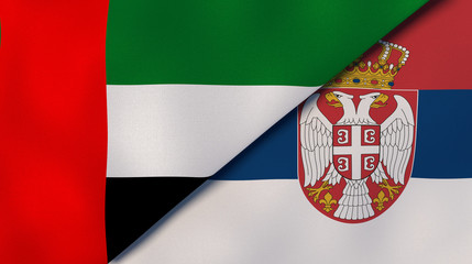 The flags of United Arab Emirates and Serbia. News, reportage, business background. 3d illustration