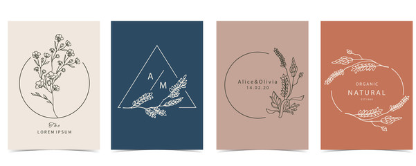 Collection of occult background set with lavender,flower.Editable vector illustration for website, invitation,postcard and sticker