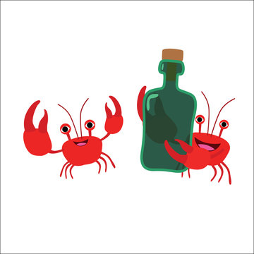 Two Crabs With A Bottle