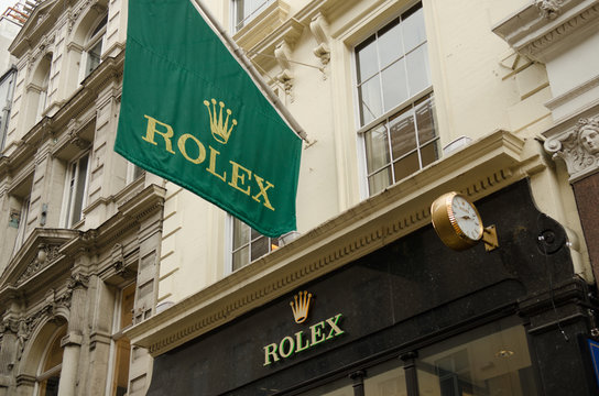 LONDON- Rolex Logo On Bond Street Store, A Luxury Swiss Watch Brand