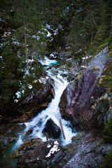 Beautiful waterfall Wodogrzmoty Mickiewicza in Polish Tatra mountains near Zakopane Im Poland.