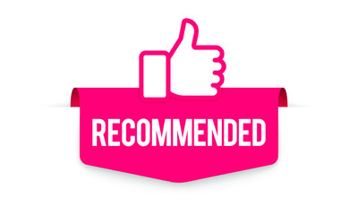 Recommended icon. Good, best or great choice. Vector banner with text and thumb up