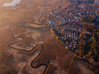 Obraz premium Aerial shot - The River Seret in west part of Ukraine