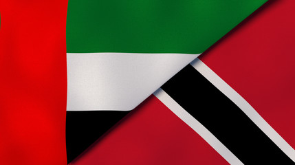 The flags of United Arab Emirates and Trinidad and Tobago. News, reportage, business background. 3d illustration