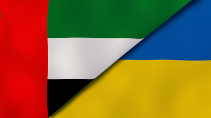 The flags of United Arab Emirates and Ukraine. News, reportage, business background. 3d illustration