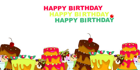 happy birthday vector design with typography and birthday element for celebration, background, template, invitation and greeting card. Birthday cake and place for your text