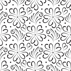 Vintage floral seamless pattern. Black and white flowers background.