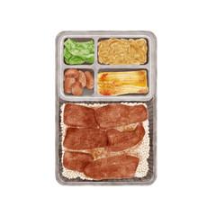 Watercolor Illustration of Japanese Beef Bento
