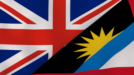 The flags of United Kingdom and Antigua and Barbuda. News, reportage, business background. 3d illustration