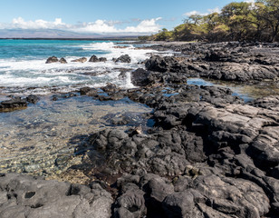 Lava Covered Shoreline Of Kihola State Park Reserve With The Kohala Mountains In The Distance, Hawaii, Hawai,USA