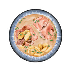 Watercolor Illustration of Kidney bean trotters soup
