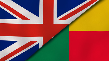 The flags of United Kingdom and Benin. News, reportage, business background. 3d illustration