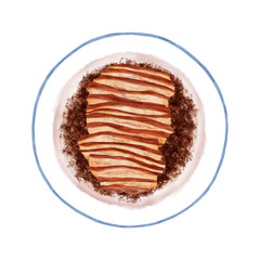 Watercolor Illustration of Braised streaky pork with preserved vegetables