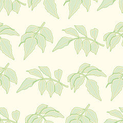 Serrated leaf branch seamless vector pattern. Green and yellow toothed foliage illustration background. 